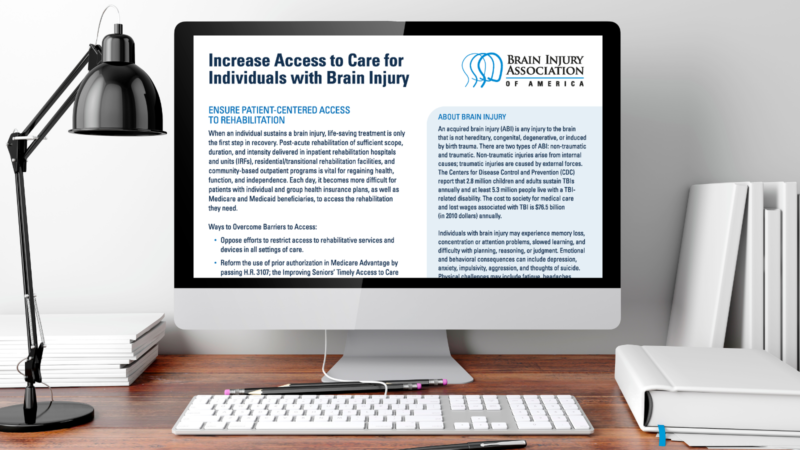 Computer screen showing BIAA Legislative Issue Brief on Increasing Access to Care for Individuals with Brain Injury