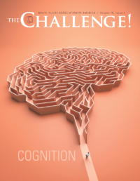 The Challenge newsmagazine cover on Cognition. Vol. 15 Iss. 1. Picture of brain turned into a maze.