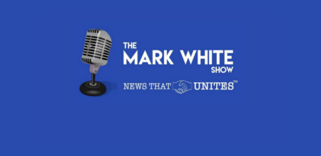 The Mark White Show logo. Text underneath says News that Unites